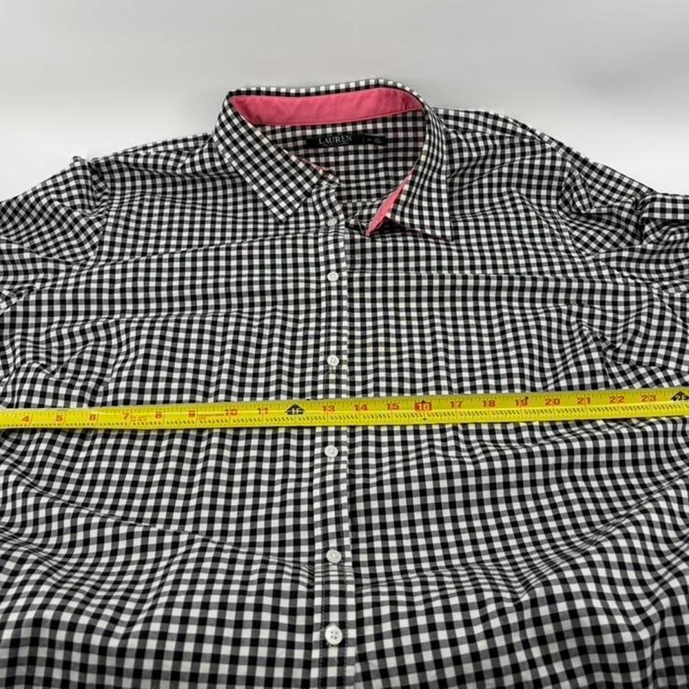 Lauren Ralph Lauren Black And White Long Sleeved Gingham Shirt W/Pink Trim - Picture 7 of 8